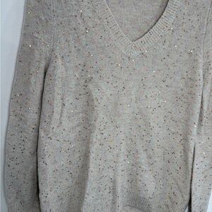LOFT Speckled V-Neck Sweater in Cream